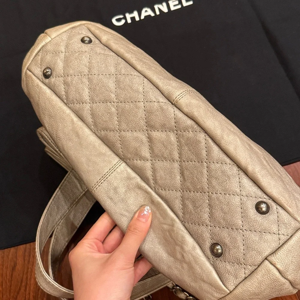 CHANEL CC GHW 2 Way Chain Shoulder Bag Calfskin Leather in Grey